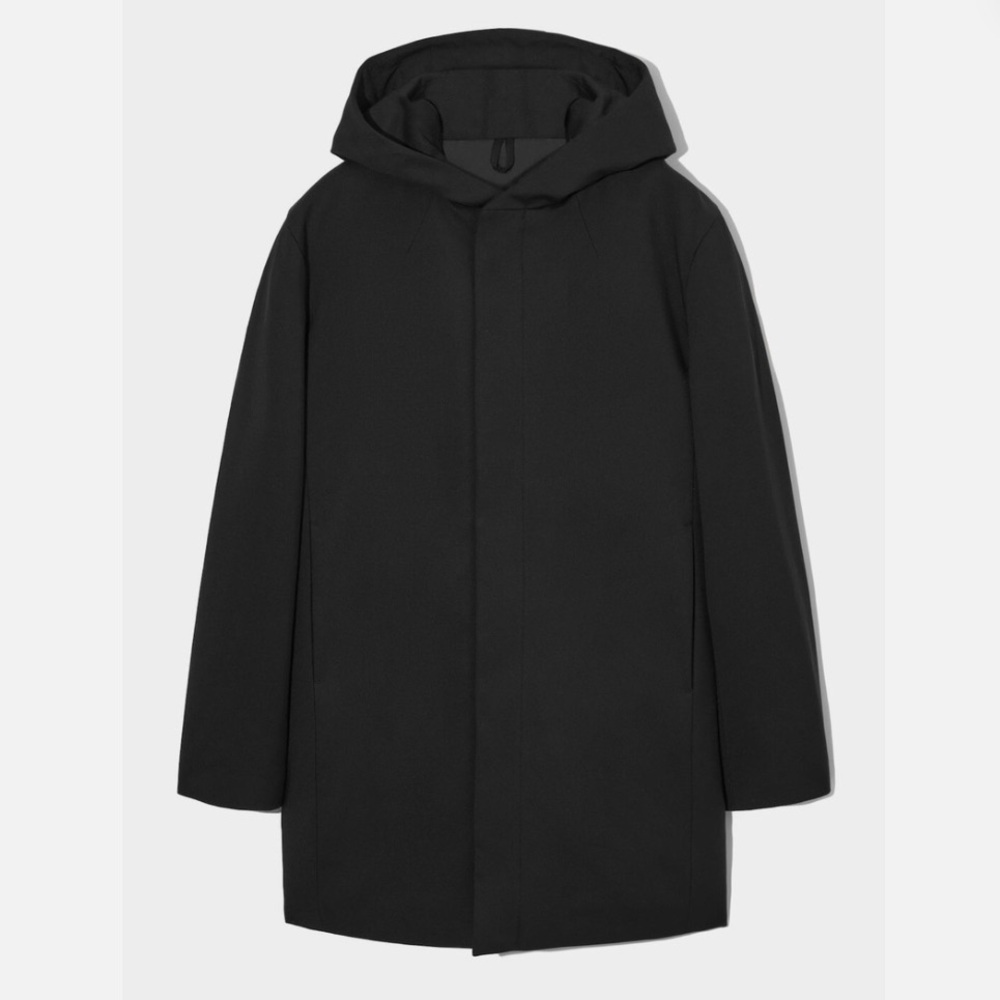 NWT COS Men’s Hooded Padded Parka Black Outerwear Full Zip Jacket, sz 36R